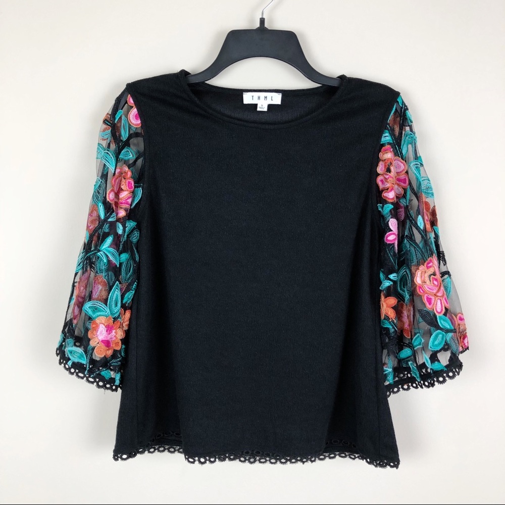 THML Embroidered Bell Sleeve Blouse